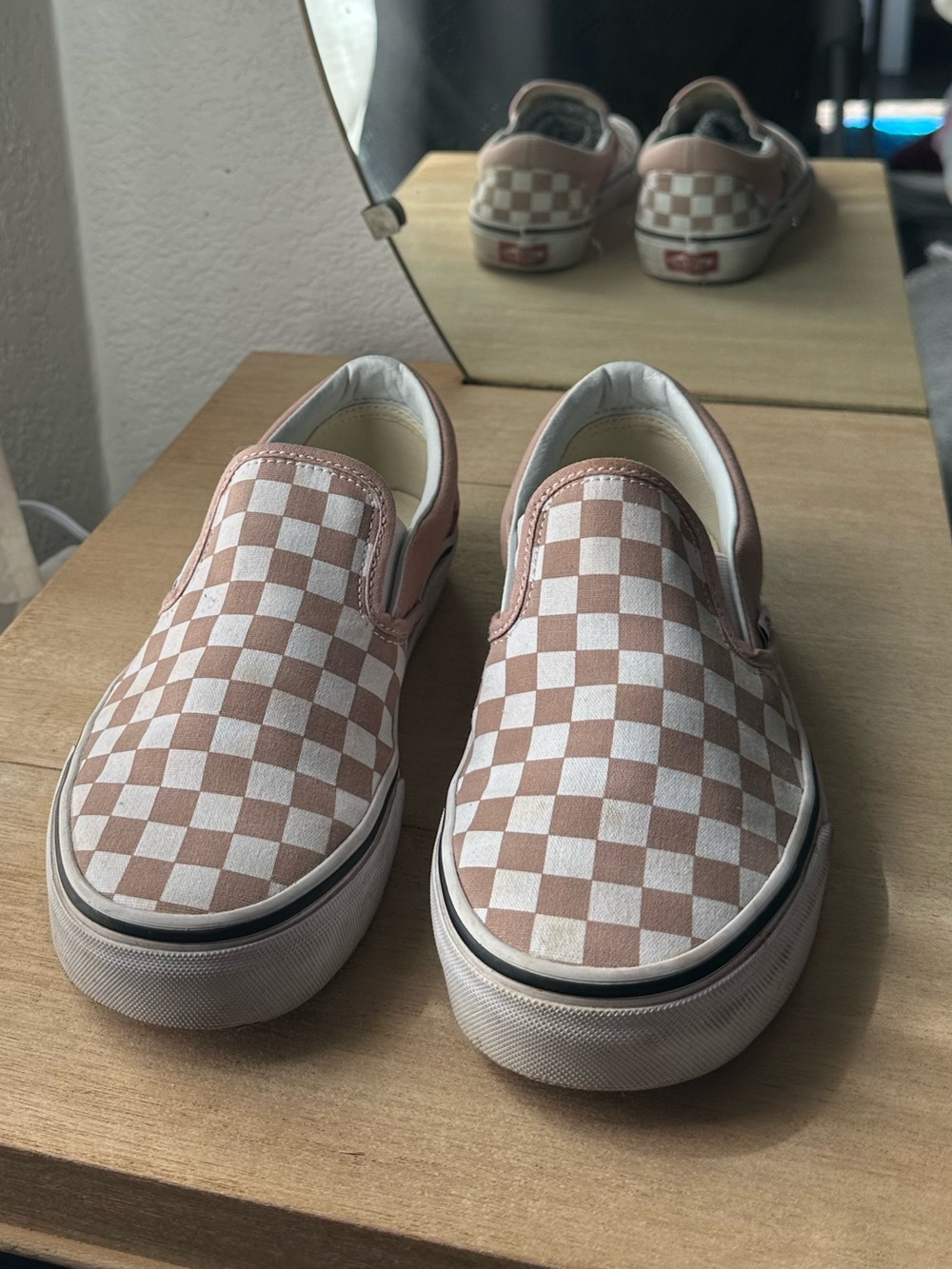 Woman’s Slip-On Checkerboard Canvas Shoes - Pink Beige